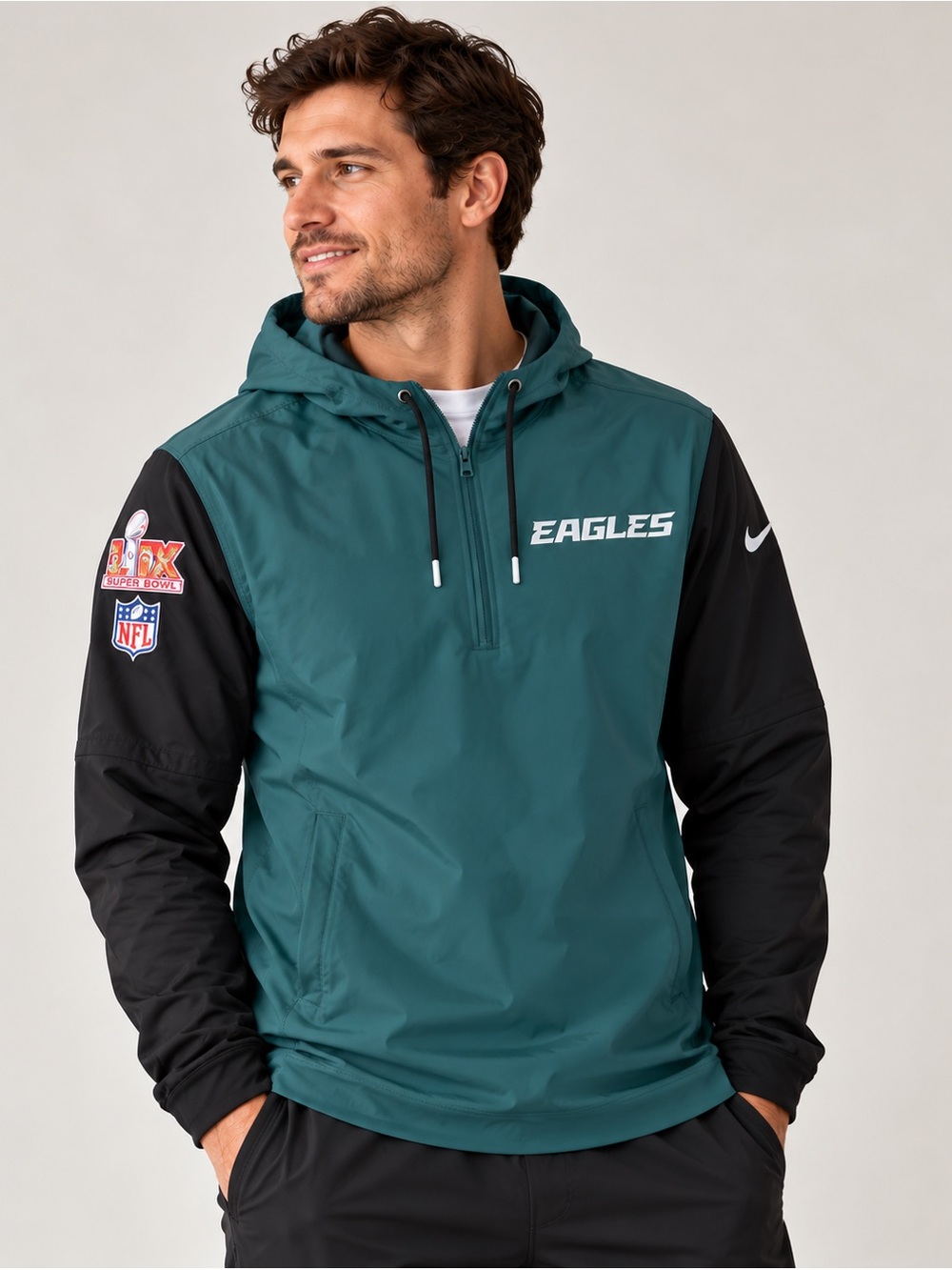 NFL Nike Philadelphia Eagles Super Bowl LIX Sideline 1/2 Zip Hoodie Jacket XL